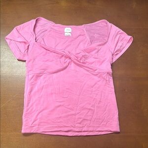 Aritzia Pink Short Sleeve Twist-Front Tee